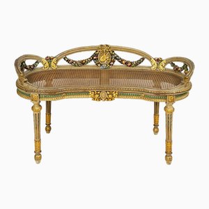 Antique Napoleon III Bench in Gilded and Painted Wood, France, Early 20th Century