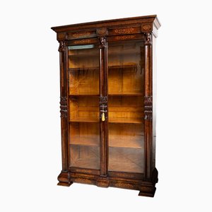 Antique Neapolitan Smith Bookcase in Mahogany Feather with Maple Inlay Inserts, Early 19th Century