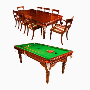 Antique Victorian Snooker / Dining Table & Chairs, 1900s, Set of 9