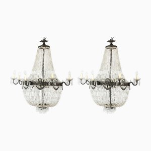 Lámparas de araña Louis Revival antiguas de cristal tallado, 1920. Juego de 2