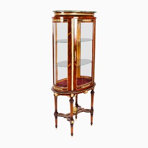 Vintage Oval Walnut & Ormolu Mounted Marble-Topped Display Cabinet, 1950s