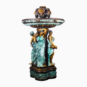 Fuente de estanque escultural neoclásica vintage de bronce, años 90