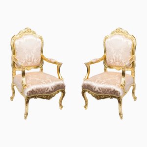Vintage French Louis XV Revival Gilded Armchairs, 1980s, Set of 2