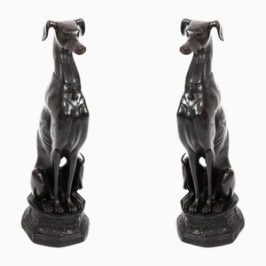 Große sitzende Art Deco Revival Hunde, 20. Jh., Bronzen, 2er Set