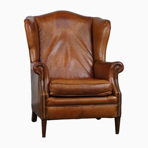 Brown Leather Wing Chair