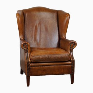 Brown Leather Wing Chair