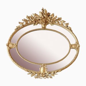 Specchio da parete ovale vittoriano in legno dorato e gesso