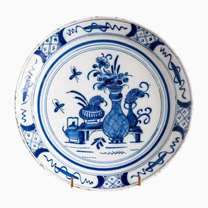 Blue and White Chinoiserie Plate from Dutch Delftware, 1700s
