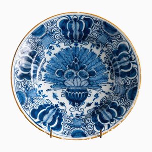 Blue and White Peacock Plate from Dutch Delftware