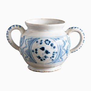 Pot à Deux Anses Bleu et Blanc de Faïence, France, 1700s