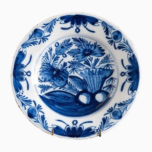 Blue and White Floral Plate from Dutch Delftware