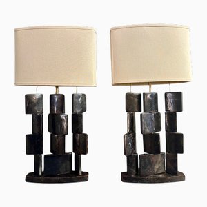 Shell and Brass Table Lamps, 1970, Set of 2
