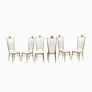 Mid-Century High Espalier Dining Chairs in Brass by G. Descalzi, 1950s, Set of 6