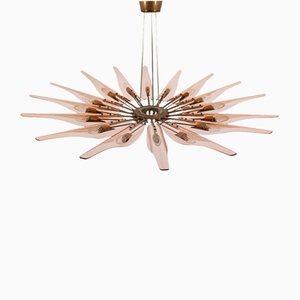 Dahlia Mod. 1563 Brass and Glass Chandelier by Max Ingrand, 1954