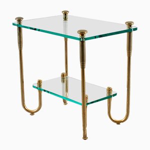 Hollywood Regency Style Gold Plated Brass and Glass Side Table, 1970s