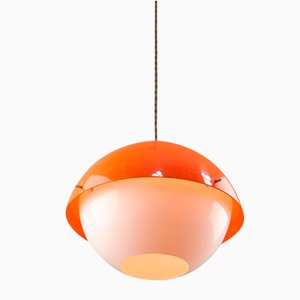 Lámpara colgante italiana era espacial de vidrio acrílico naranja, años 70