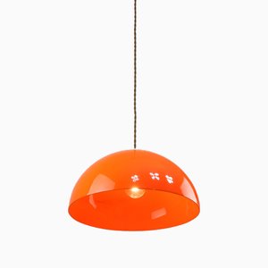 Mid-Century Modern Italian Orange Acrylic Glass and Brass Pendant Lamp, 1960s