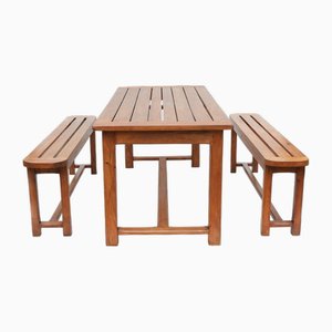 Vintage French Provincial Slatted Pine Outside Dining Table, 1980