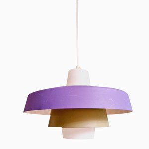 Scandinavian Pendant Lamp in Lacquered Metal and White Satin Glass, 1960s
