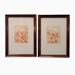C. L. Jubier and J. B. Huet, Classicist Scenes, 1700s, Etchings, Framed, Set of 2