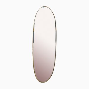 Oval Wall Mirror with Brass Frame, 1950