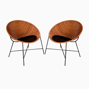 Mid-Century Rattan Lounge Chairs, 1970s, Set of 2