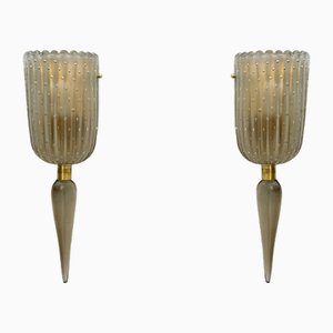 Lámparas de pared modernas de cristal de Murano atribuidas a Barovier & Toso, años 80. Juego de 2