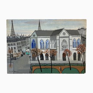 Armand Marie Guerin, Square devant l'église, Paris, Oil on Wood