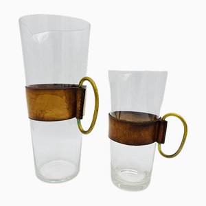 Carafe Set with Leather Cover by Carl Auboeck, 1960s, Set of 2