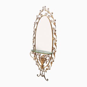 Entryway Mirror and Brass and Glass Console by Pierluigi Colli with Floral Frame, 1960s