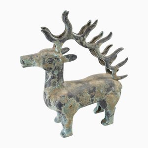 Chinesische Chinoiserie, 20. Jh. Dekorative Archaistische Bronze Hirsch Figur