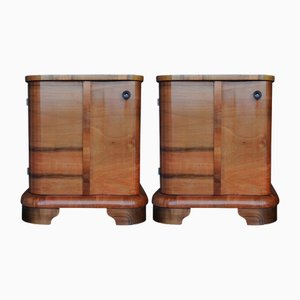 Art Deco French Cloud Walnut Bedside Cabinets with Inner Shelf, 1920s, Set of 2