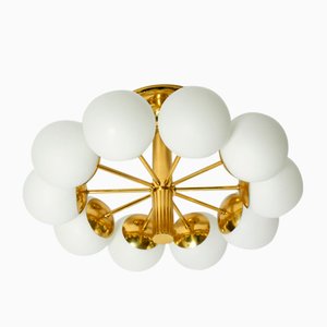 Space Age Brass Ceiling Lamp with 10 Glass Balls by Kaiser Leuchten, 1960s