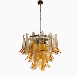 Vintage Italian Murano Chandelier with 53 Amber Glass Petals from Mazzega, 1990s