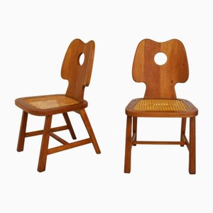 Set of Side Chairs in Carved Wood and Vienna Straw in the style of Jean Boris Royere, France, 1950s
