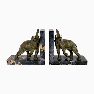 Fermalibri Art Deco in bronzo con elefanti di Louis-Albert Carvin, Francia, anni '20, set di 2