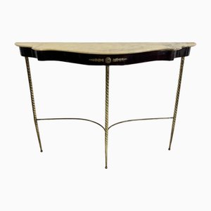 Mid-Century Wood-Brass Console and Marble Top in the style of Paolo Buffa, 1950s