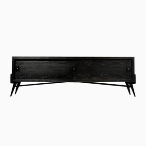 Mid-Century Scandinavian Modern Dark Oak Sideboard with Wooden & Metal Handles, 1960s