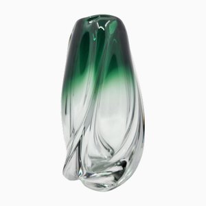 Vintage Vase aus grünem mundgeblasenem Glas in Ovoid Form von Val Saint Lambert, Belgien