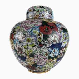 Cloisonné Vase mit hellblauem Hintergrund mit Blumen und Vogel, Anfang des 20. Jahrhunderts