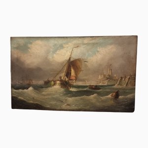 William Callow, Segelschiff im Sturm, 19. Jh., Öl auf Leinwand