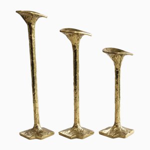 Set di 3 portacandele in bronzo Organic Design Danimarca, anni '60, set di 3