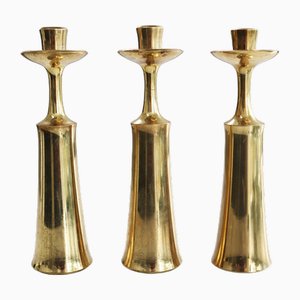 Set of 3 Brass Candlesticks by Jens Quistgaard Dansk Design Denmark 1960s, Set of 3