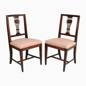 Venetian Six Asolane Biedermeier Chairs in Walnut, Lyre-Shaped Back, Hand-Carved Bottega Vincenzo Cadorin attributed, 1890s, Set of 6