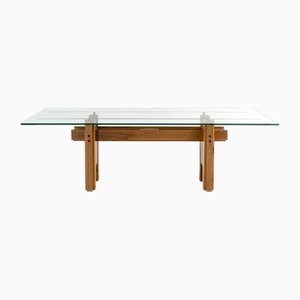 Mesa de comedor Cangrade con tablero de madera y vidrio de Franco Poli para Bernini, años 60