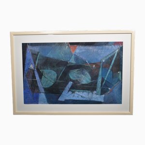 André Brechet, Composizione astratta, carboncino e matita a olio, anni '70, con cornice