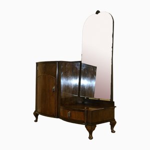 Art Deco Walnut Dressing Table on Cabriole Legs Full Mirror & Three Drawer by C.W.S