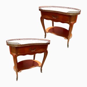 French Nightstands with Marble Top and Bronze Edges, Set of 2