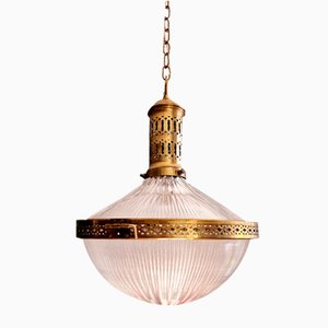 Large Holophane Pendant Light in Prismatic Glass, 1930s
