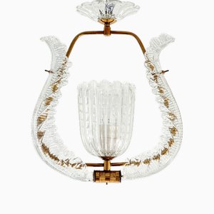 Lámpara colgante Art Déco de cristal de Murano atribuido a Ercole Barovier para Barovier & Toso, Italia, años 40